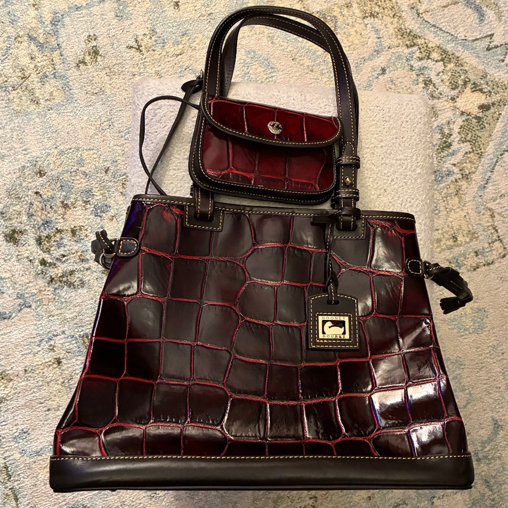 NWOT Dooney & Burke cognac double strap tassel satchel